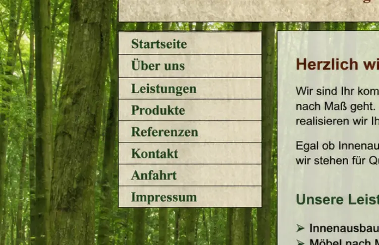 Detail: nicht responsive Sidebar-Navigation mit 8 gleichrangigen Punkten
